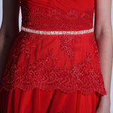 Red Lace Modest Formal Prom Evening Dress DQ830979