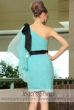 Turquoise Grecian One Shoulder Cocktail Evening Formal Dress DQ86036
