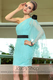 Turquoise Grecian One Shoulder Cocktail Evening Formal Dress DQ86036