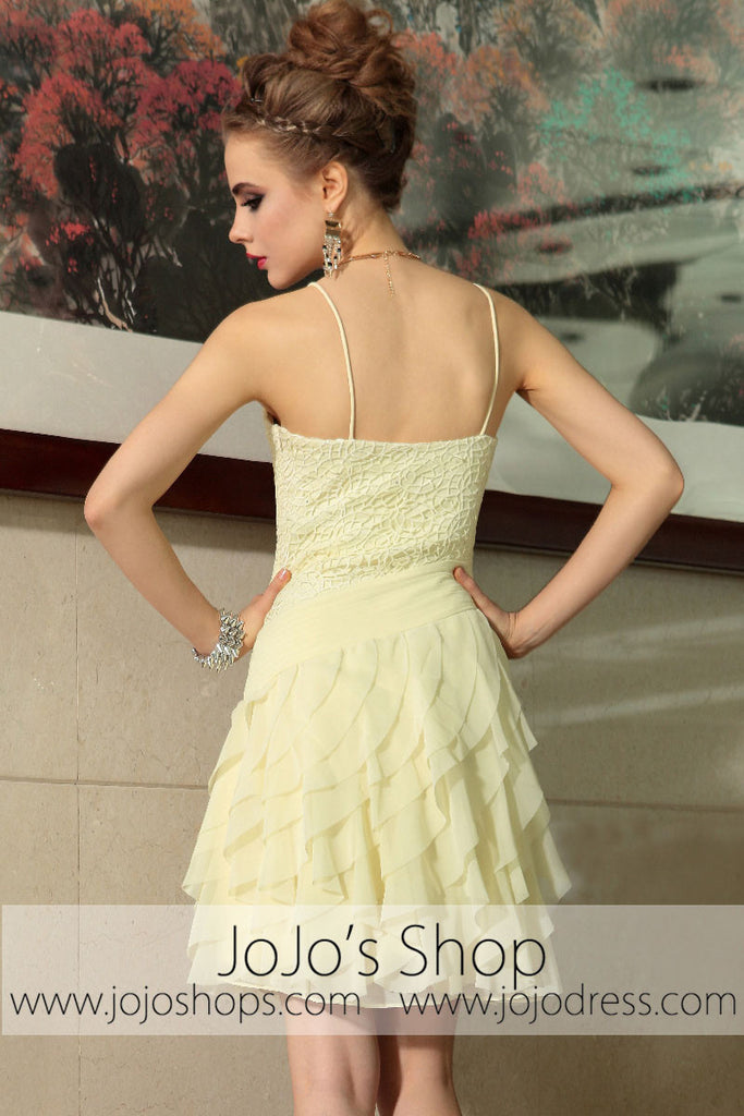 Yellow Thin Straps Short Ruffle Cocktail Evening Formal Dress DQ86038 jojos Yellow Thin Straps Short Ruffle Cocktail Evening Formal Dress DQ86038 jojos