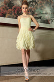 Yellow Thin Straps Short Ruffle Cocktail Evening Formal Dress DQ86038