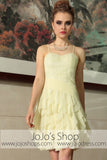 Yellow Thin Straps Short Ruffle Cocktail Evening Formal Dress DQ86038