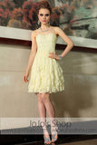 Yellow Thin Straps Short Ruffle Cocktail Evening Formal Dress DQ86038