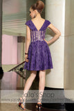 Purple Cap Sleeves Short Bridesmaid Cocktail Evening Formal Dress DQ86040