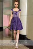 Purple Cap Sleeves Short Bridesmaid Cocktail Evening Formal Dress DQ86040