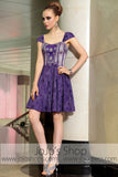 Purple Cap Sleeves Short Bridesmaid Cocktail Evening Formal Dress DQ86040