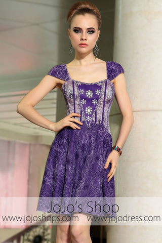 Purple Cap Sleeves Short Bridesmaid Cocktail Evening Formal Dress DQ86040