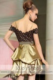 Gold Brown Lace Short Off Shoulder Evening Formal Dress DQ86043