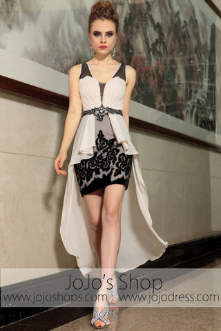 Black Champagne Hi Low Chiffon Evening Formal Dress DQ86050