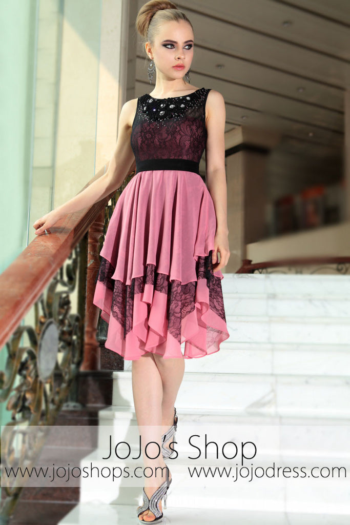 Black Pink Modest Knee Length Cocktail Party Evening Formal Dress DQ86 jojos Black Pink Modest Knee Length Cocktail Party Evening Formal Dress DQ86 jojos