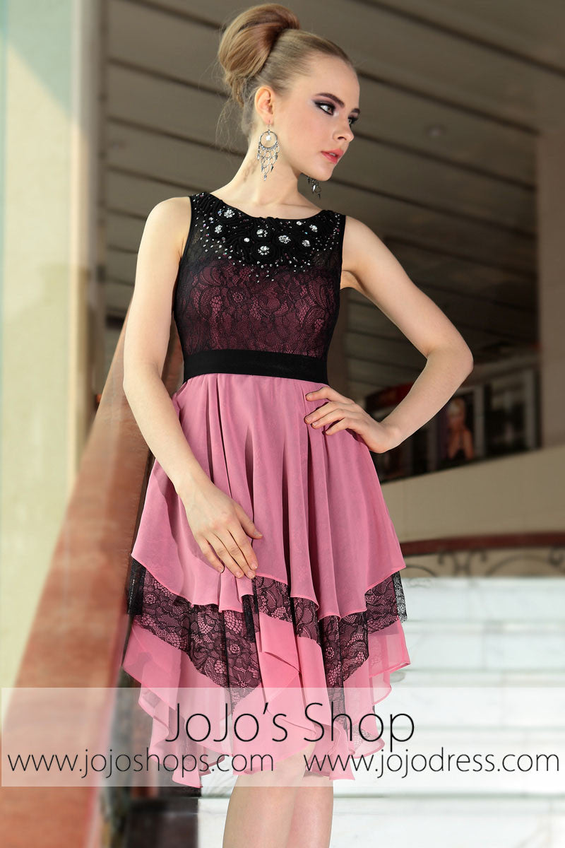 Black Pink Modest Knee Length Cocktail Party Evening Formal Dress DQ86 jojos Black Pink Modest Knee Length Cocktail Party Evening Formal Dress DQ86 jojos
