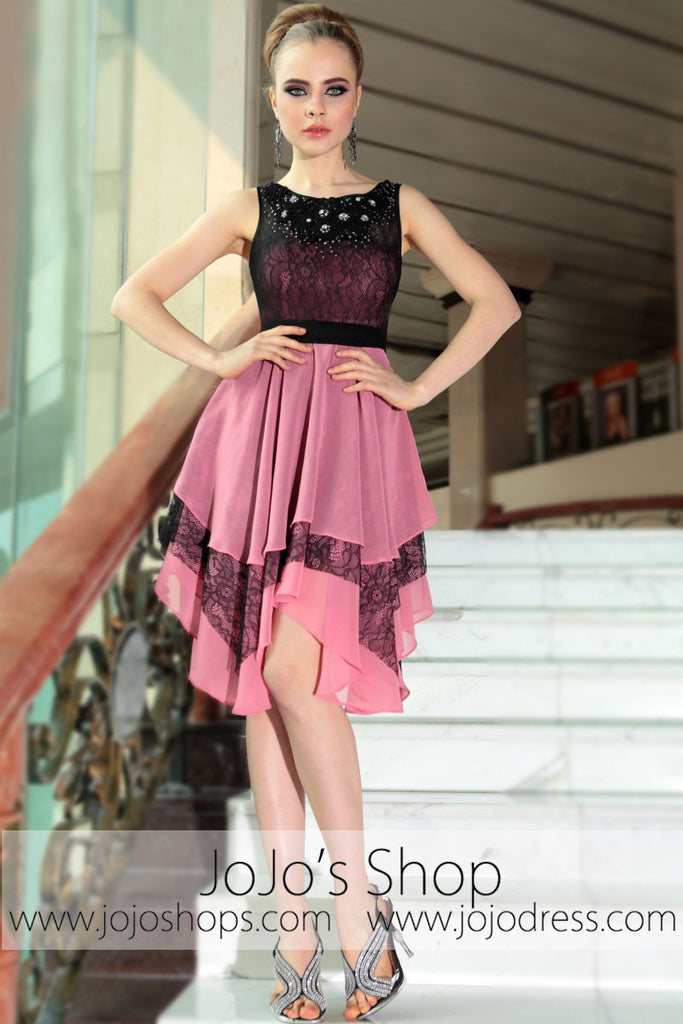 Black Pink Modest Knee Length Cocktail Party Evening Formal Dress DQ86 jojos Black Pink Modest Knee Length Cocktail Party Evening Formal Dress DQ86 jojos