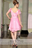 Pink Ruffle Short Butterfly Sleeves Bridesmaid Evening Cocktail Dress DQ86057