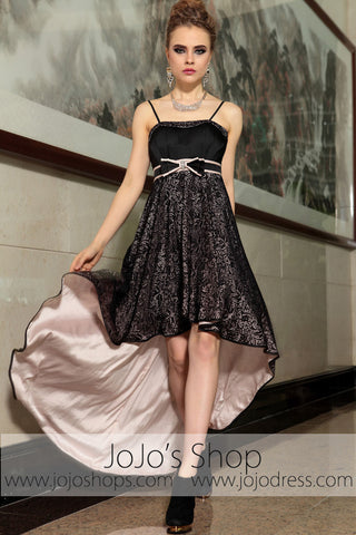 Black Lace Hi Low Straps Semi Formal Prom Evening Cocktail Dress DQ86059