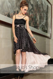 Black Lace Hi Low Straps Semi Formal Prom Evening Cocktail Dress DQ86059