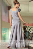 Gray Silver Hi Low Modest Short Sleeves Prom Evening Cocktail Dress DQ86066