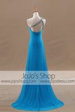 Grecian Goddess Blue Asymetrical One Shoulder Formal Prom Dress | G1091