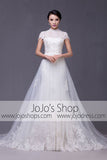Modest Keyhole A-line Cap Sleeves Lace Overlay Wedding Dress | G2004