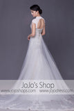 Modest Keyhole A-line Cap Sleeves Lace Overlay Wedding Dress | G2004
