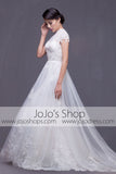 Modest Keyhole A-line Cap Sleeves Lace Overlay Wedding Dress | G2004