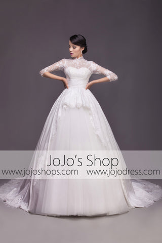 Modest Wedding Dress with Mandarin Collar and Long Sleeves | G2005