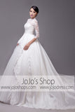 Modest Wedding Dress with Mandarin Collar and Long Sleeves | G2005