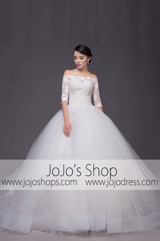 Off Shoulder Long Sleeves Ball Gown Wedding Dress | G2007