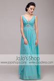 Grecian Goddess Blue V Neck Formal Prom Dress | G2011