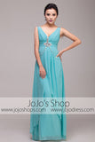 Grecian Goddess Blue V Neck Formal Prom Dress | G2011