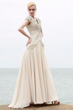 Short Sleeves Champagne Evening Dress V Neck Evening Dress XX-Large
