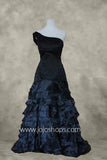 Black One Shoulder Tiered A-line Prom Dress Size 8