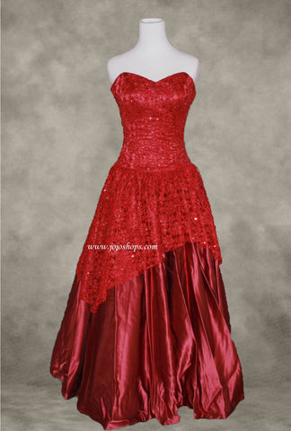 Strapless Red Lace Ball Gown Formal Prom Dress Size 2