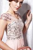 Blush Pink Cap Sleeves Floor Length Beauty Pageant Formal Evening Dress CX856838