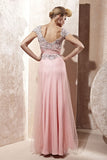 Pink Short Sleeves Lace Applique Evening Gown CX880965
