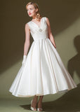 V Neck Short Tea Length Wedding Dress DV2073