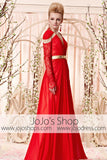 Long Sleeves Red and Gold Year End Party Dress
