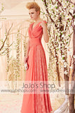 Grecian Orange V Neck Evening Gown