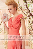 Grecian Orange V Neck Evening Gown