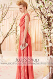 Grecian Orange V Neck Evening Gown