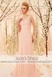 Apricot Blush Pink Lace Applique Formal Prom Dress