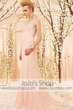 Apricot Blush Pink Lace Applique Formal Prom Dress