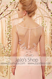 Apricot Blush Pink Lace Applique Formal Prom Dress