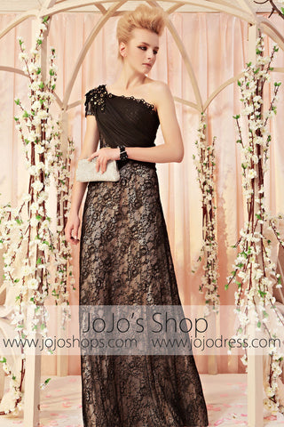 Mystic Black Lace One Shoulder Evening Dress CX830285