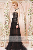 Black Convertible Leather Cocktail Prom Evening Dress CX830305