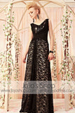 Black Lace Floor Length V Neck Formal Evening Dress CX830311