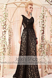 Black Lace Floor Length V Neck Formal Evening Dress CX830311