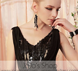 Black Lace Floor Length V Neck Formal Evening Dress CX830311