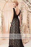 Black Lace Floor Length V Neck Formal Evening Dress CX830311