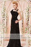 Black Lace Floor Length V Neck Formal Evening Dress CX830311