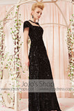 Black Lace Floor Length V Neck Formal Evening Dress CX830311